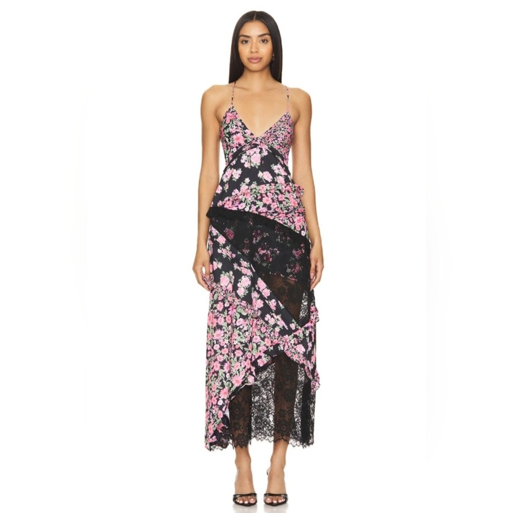 For Love & Lemons Black Pink Rosalyn Dress